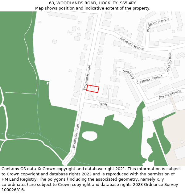 63, WOODLANDS ROAD, HOCKLEY, SS5 4PY: Location map and indicative extent of plot