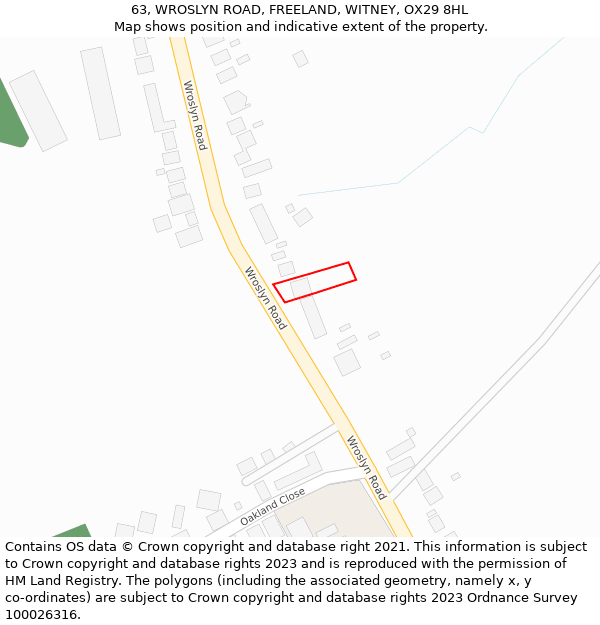 63, WROSLYN ROAD, FREELAND, WITNEY, OX29 8HL: Location map and indicative extent of plot
