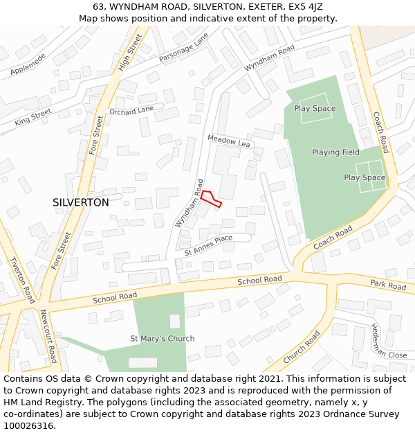 63, WYNDHAM ROAD, SILVERTON, EXETER, EX5 4JZ: Location map and indicative extent of plot