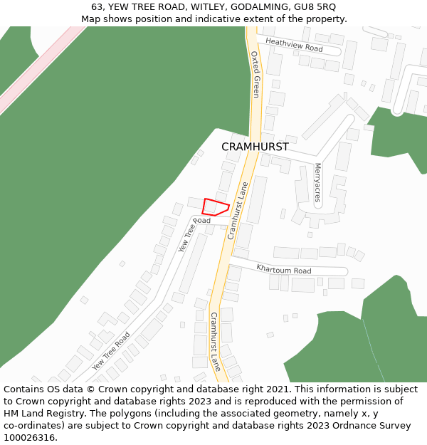 63, YEW TREE ROAD, WITLEY, GODALMING, GU8 5RQ: Location map and indicative extent of plot