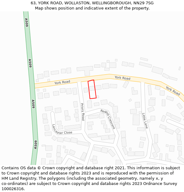 63, YORK ROAD, WOLLASTON, WELLINGBOROUGH, NN29 7SG: Location map and indicative extent of plot