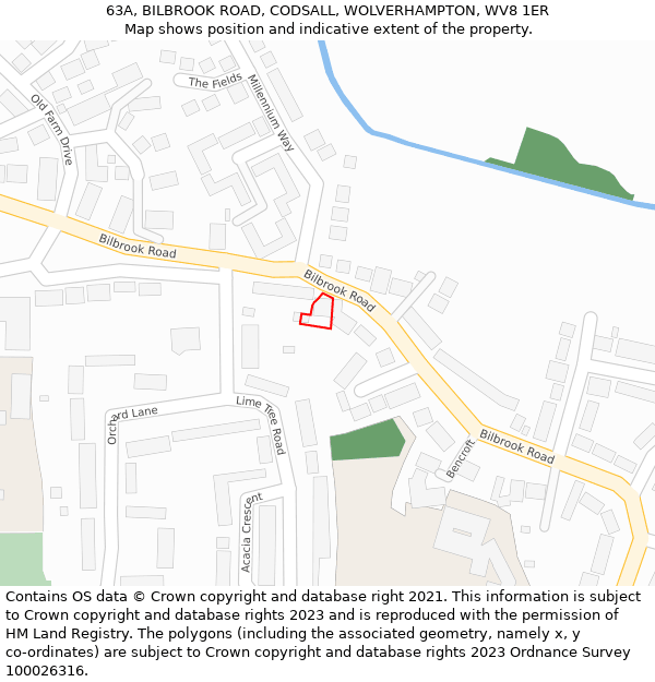 63A, BILBROOK ROAD, CODSALL, WOLVERHAMPTON, WV8 1ER: Location map and indicative extent of plot