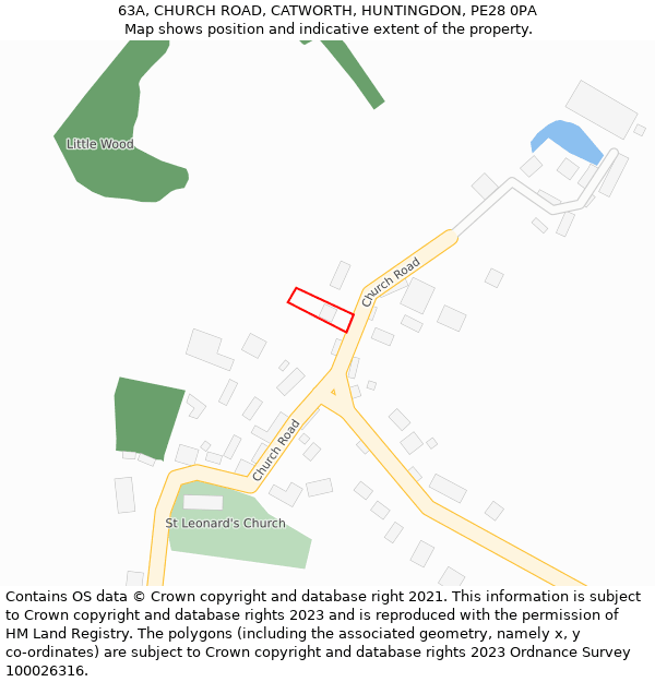 63A, CHURCH ROAD, CATWORTH, HUNTINGDON, PE28 0PA: Location map and indicative extent of plot