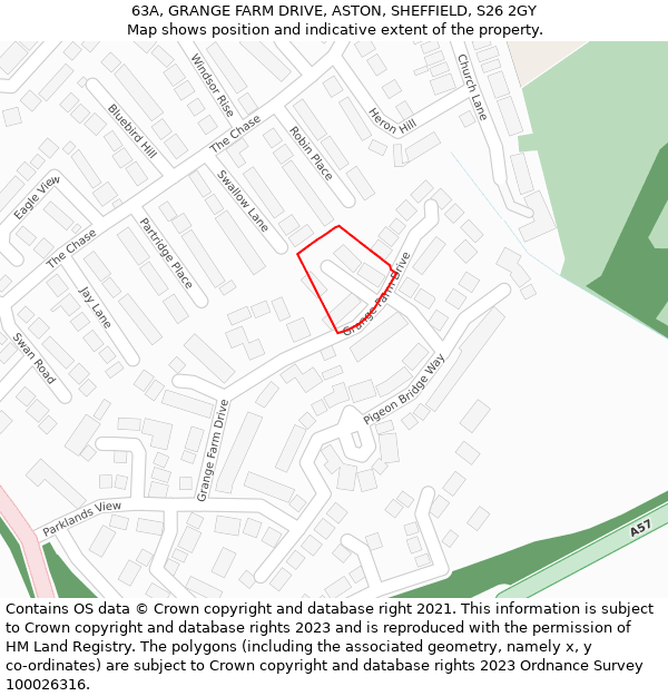 63A, GRANGE FARM DRIVE, ASTON, SHEFFIELD, S26 2GY: Location map and indicative extent of plot