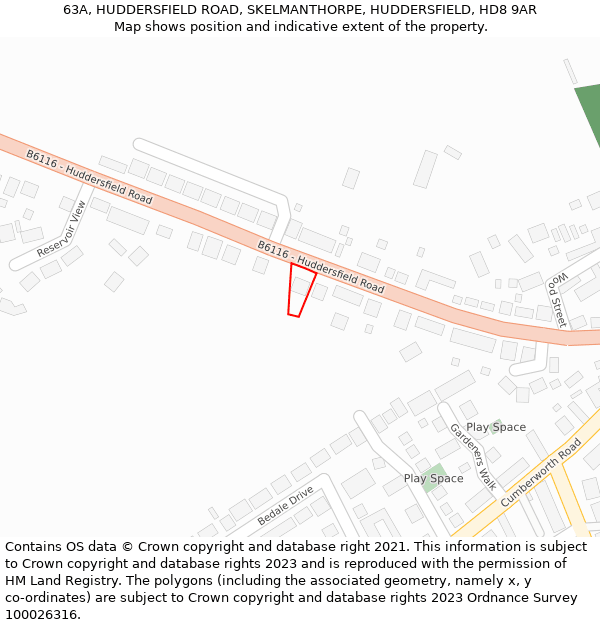 63A, HUDDERSFIELD ROAD, SKELMANTHORPE, HUDDERSFIELD, HD8 9AR: Location map and indicative extent of plot