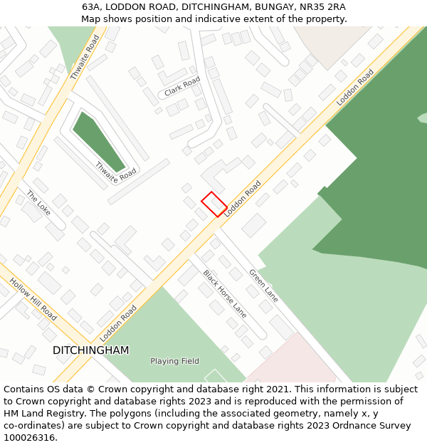 63A, LODDON ROAD, DITCHINGHAM, BUNGAY, NR35 2RA: Location map and indicative extent of plot