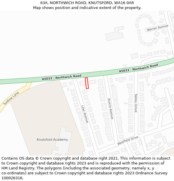 63A, NORTHWICH ROAD, KNUTSFORD, WA16 0AR: Location map and indicative extent of plot