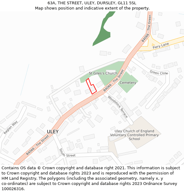 63A, THE STREET, ULEY, DURSLEY, GL11 5SL: Location map and indicative extent of plot