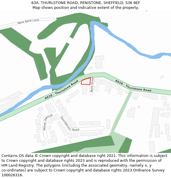 63A, THURLSTONE ROAD, PENISTONE, SHEFFIELD, S36 9EF: Location map and indicative extent of plot