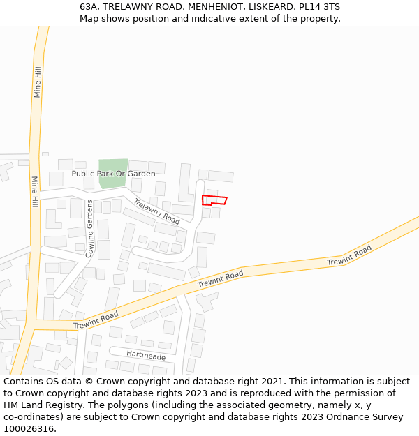 63A, TRELAWNY ROAD, MENHENIOT, LISKEARD, PL14 3TS: Location map and indicative extent of plot