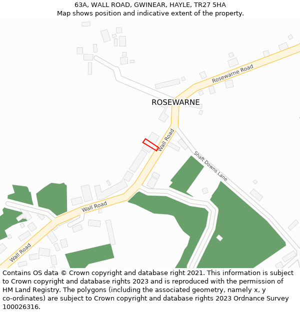 63A, WALL ROAD, GWINEAR, HAYLE, TR27 5HA: Location map and indicative extent of plot