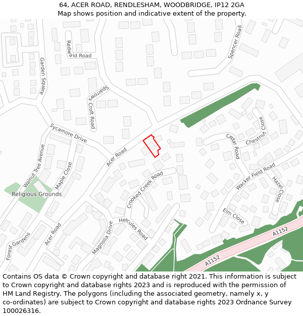 64, ACER ROAD, RENDLESHAM, WOODBRIDGE, IP12 2GA: Location map and indicative extent of plot