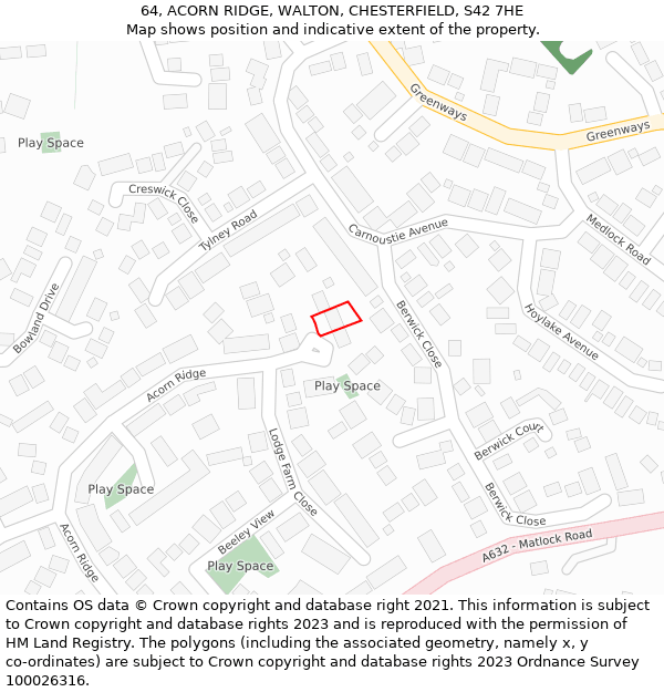 64, ACORN RIDGE, WALTON, CHESTERFIELD, S42 7HE: Location map and indicative extent of plot