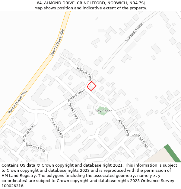 64, ALMOND DRIVE, CRINGLEFORD, NORWICH, NR4 7SJ: Location map and indicative extent of plot