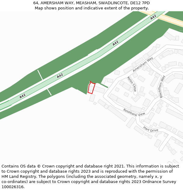 64, AMERSHAM WAY, MEASHAM, SWADLINCOTE, DE12 7PD: Location map and indicative extent of plot