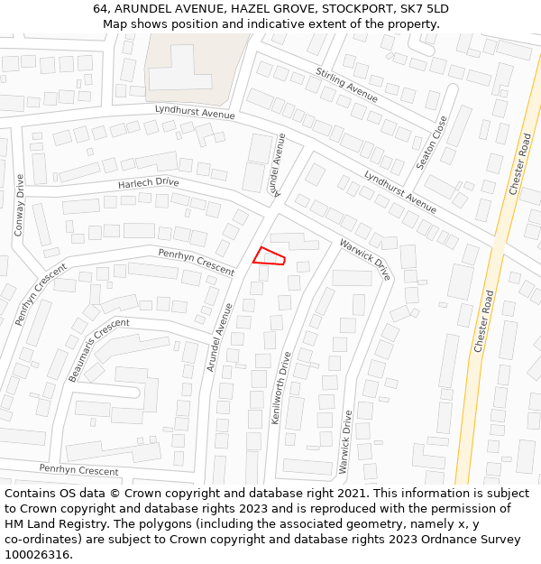 64, ARUNDEL AVENUE, HAZEL GROVE, STOCKPORT, SK7 5LD: Location map and indicative extent of plot
