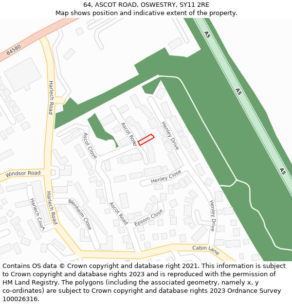 64, ASCOT ROAD, OSWESTRY, SY11 2RE: Location map and indicative extent of plot