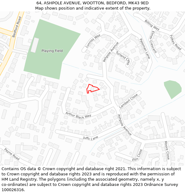 64, ASHPOLE AVENUE, WOOTTON, BEDFORD, MK43 9ED: Location map and indicative extent of plot