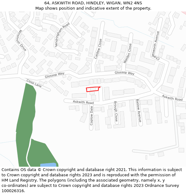 64, ASKWITH ROAD, HINDLEY, WIGAN, WN2 4NS: Location map and indicative extent of plot