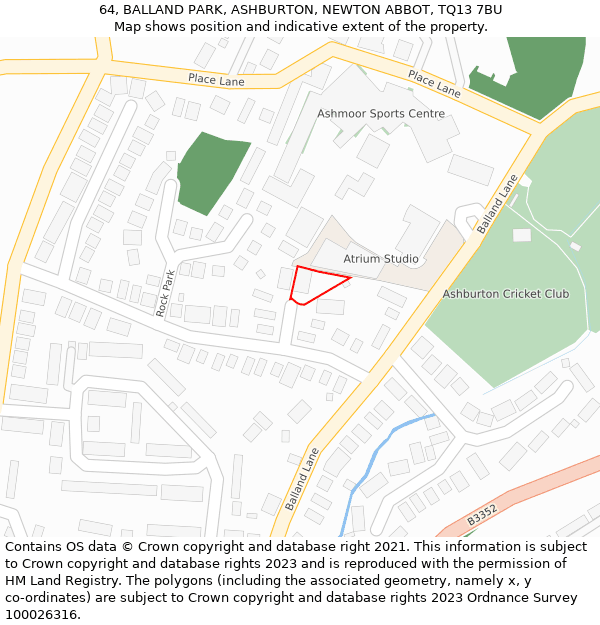 64, BALLAND PARK, ASHBURTON, NEWTON ABBOT, TQ13 7BU: Location map and indicative extent of plot