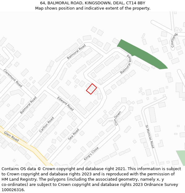 64, BALMORAL ROAD, KINGSDOWN, DEAL, CT14 8BY: Location map and indicative extent of plot