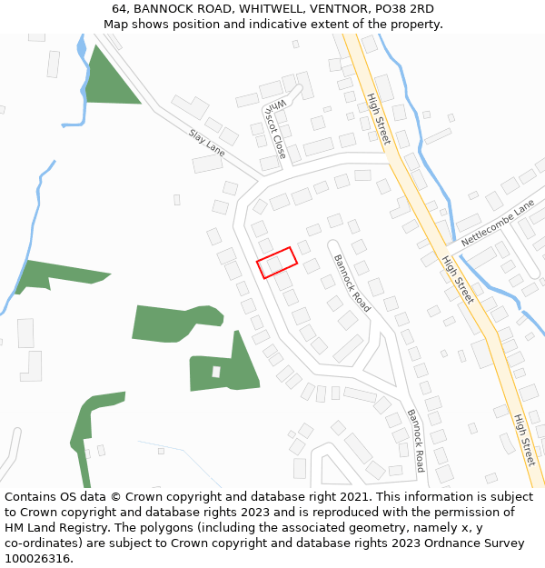64, BANNOCK ROAD, WHITWELL, VENTNOR, PO38 2RD: Location map and indicative extent of plot