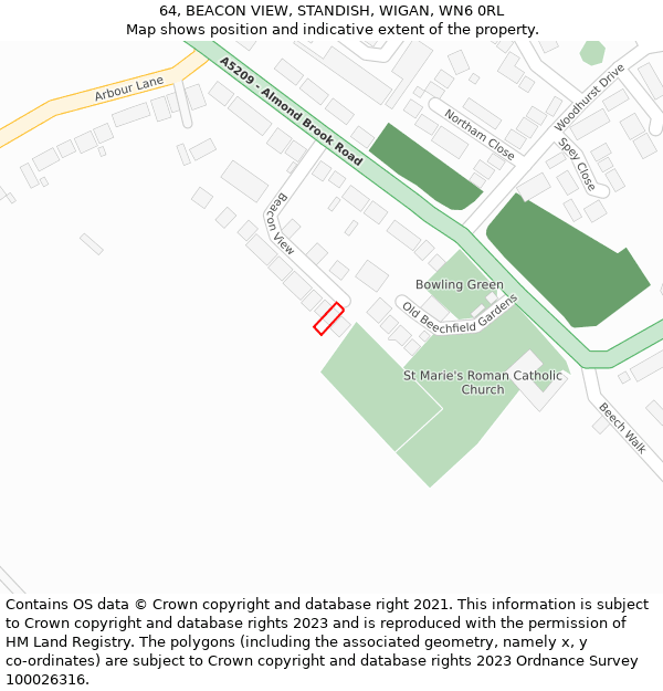 64, BEACON VIEW, STANDISH, WIGAN, WN6 0RL: Location map and indicative extent of plot