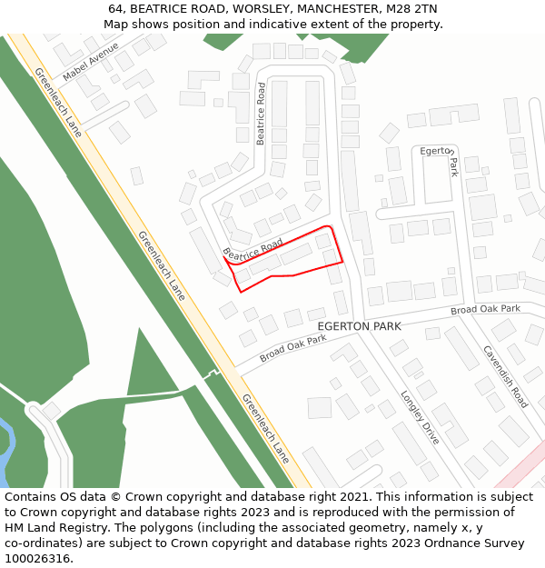 64, BEATRICE ROAD, WORSLEY, MANCHESTER, M28 2TN: Location map and indicative extent of plot