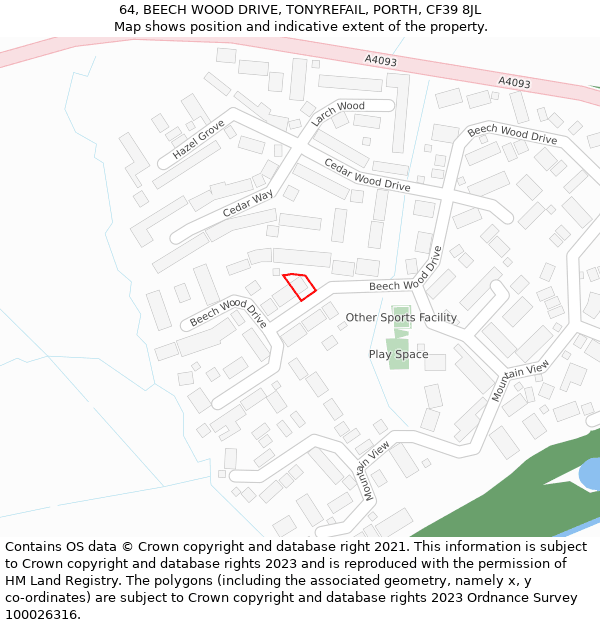 64, BEECH WOOD DRIVE, TONYREFAIL, PORTH, CF39 8JL: Location map and indicative extent of plot