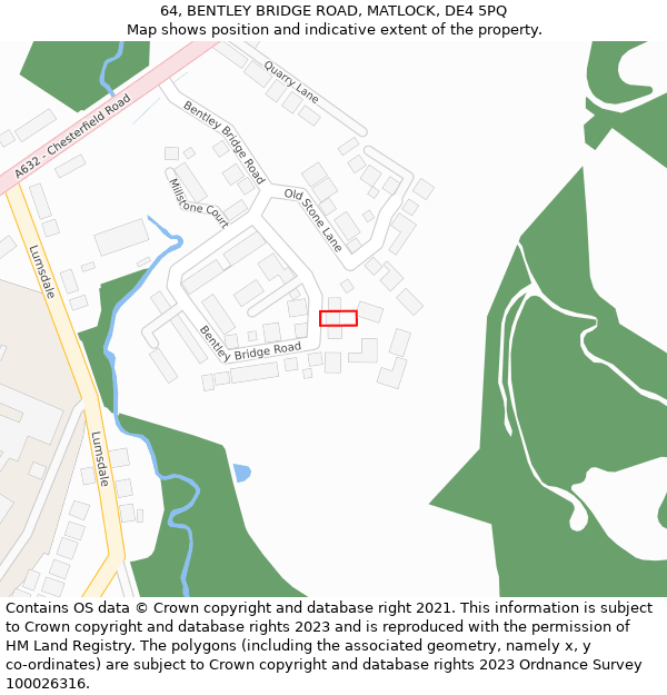 64, BENTLEY BRIDGE ROAD, MATLOCK, DE4 5PQ: Location map and indicative extent of plot