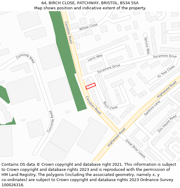 64, BIRCH CLOSE, PATCHWAY, BRISTOL, BS34 5SA: Location map and indicative extent of plot