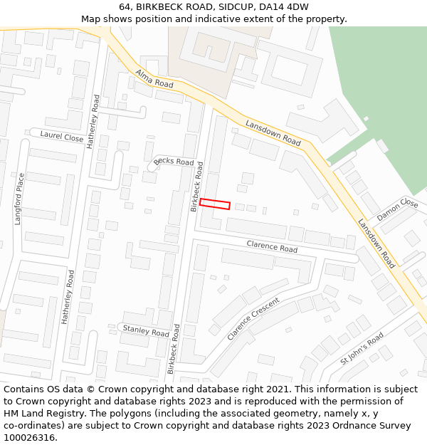 64, BIRKBECK ROAD, SIDCUP, DA14 4DW: Location map and indicative extent of plot