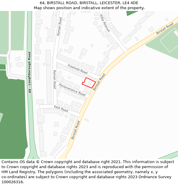 64, BIRSTALL ROAD, BIRSTALL, LEICESTER, LE4 4DE: Location map and indicative extent of plot