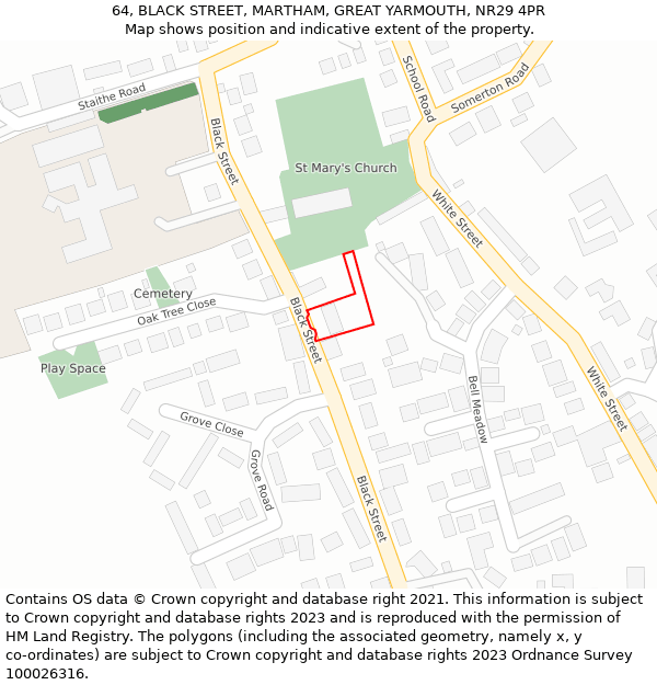 64, BLACK STREET, MARTHAM, GREAT YARMOUTH, NR29 4PR: Location map and indicative extent of plot