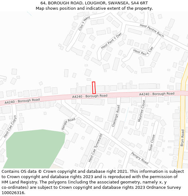 64, BOROUGH ROAD, LOUGHOR, SWANSEA, SA4 6RT: Location map and indicative extent of plot