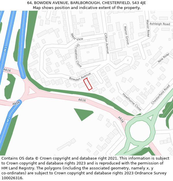 64, BOWDEN AVENUE, BARLBOROUGH, CHESTERFIELD, S43 4JE: Location map and indicative extent of plot