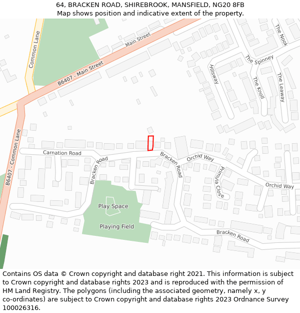 64, BRACKEN ROAD, SHIREBROOK, MANSFIELD, NG20 8FB: Location map and indicative extent of plot