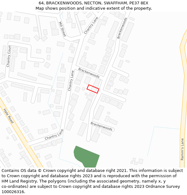 64, BRACKENWOODS, NECTON, SWAFFHAM, PE37 8EX: Location map and indicative extent of plot