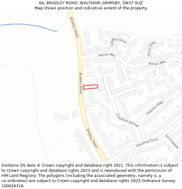 64, BRADLEY ROAD, WALTHAM, GRIMSBY, DN37 0UZ: Location map and indicative extent of plot
