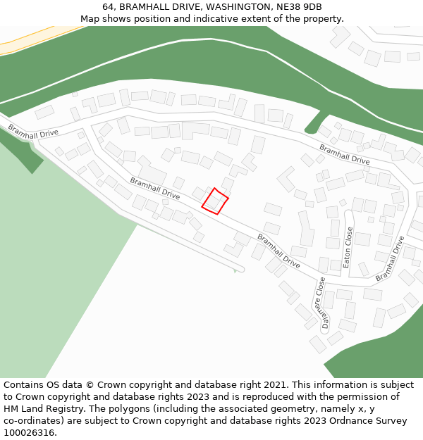 64, BRAMHALL DRIVE, WASHINGTON, NE38 9DB: Location map and indicative extent of plot