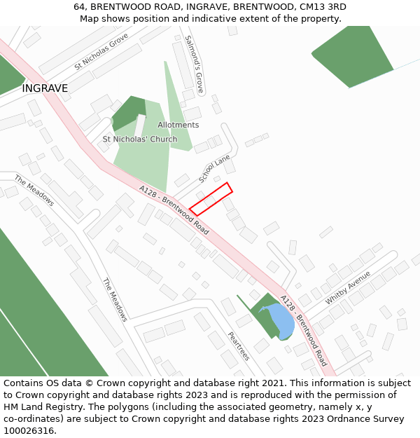 64, BRENTWOOD ROAD, INGRAVE, BRENTWOOD, CM13 3RD: Location map and indicative extent of plot