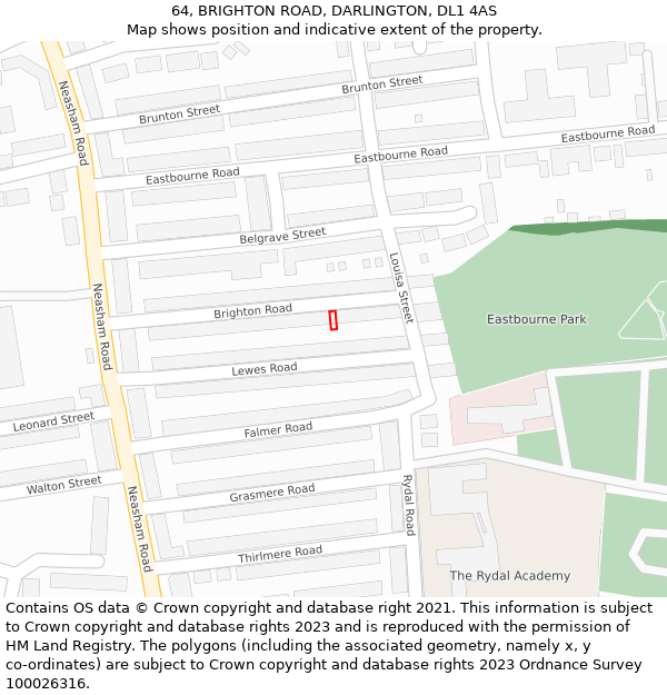 64, BRIGHTON ROAD, DARLINGTON, DL1 4AS: Location map and indicative extent of plot