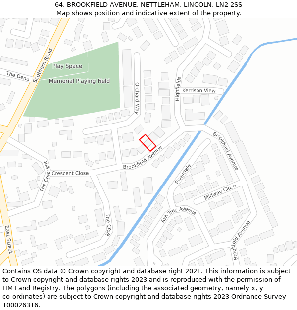 64, BROOKFIELD AVENUE, NETTLEHAM, LINCOLN, LN2 2SS: Location map and indicative extent of plot