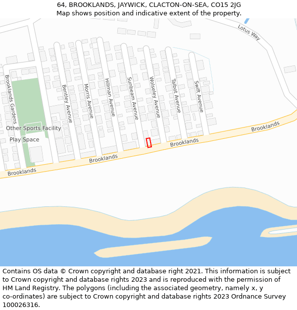 64, BROOKLANDS, JAYWICK, CLACTON-ON-SEA, CO15 2JG: Location map and indicative extent of plot