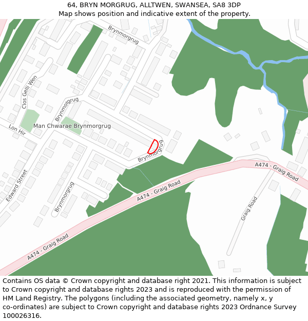 64, BRYN MORGRUG, ALLTWEN, SWANSEA, SA8 3DP: Location map and indicative extent of plot