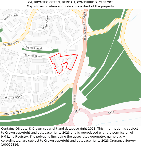 64, BRYNTEG GREEN, BEDDAU, PONTYPRIDD, CF38 2PT: Location map and indicative extent of plot