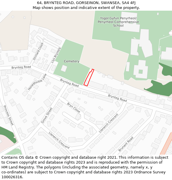 64, BRYNTEG ROAD, GORSEINON, SWANSEA, SA4 4FJ: Location map and indicative extent of plot