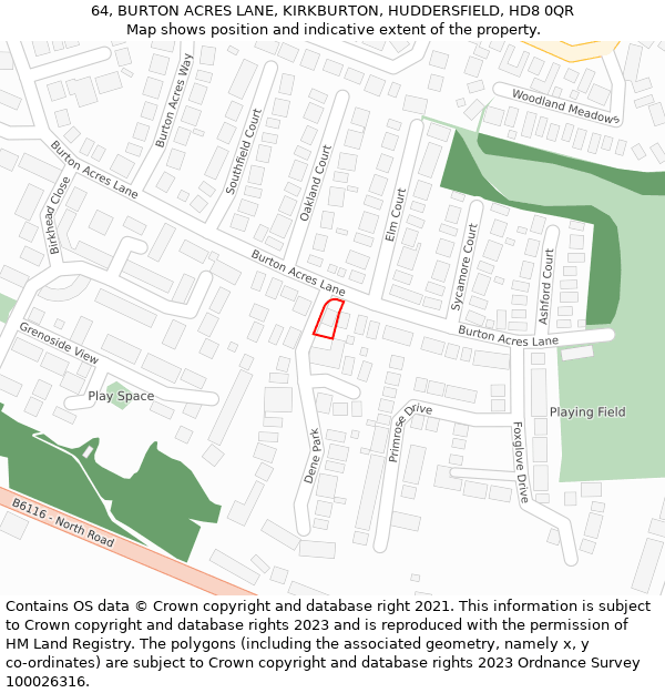 64, BURTON ACRES LANE, KIRKBURTON, HUDDERSFIELD, HD8 0QR: Location map and indicative extent of plot