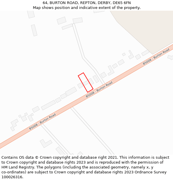 64, BURTON ROAD, REPTON, DERBY, DE65 6FN: Location map and indicative extent of plot