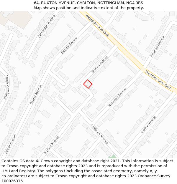 64, BUXTON AVENUE, CARLTON, NOTTINGHAM, NG4 3RS: Location map and indicative extent of plot